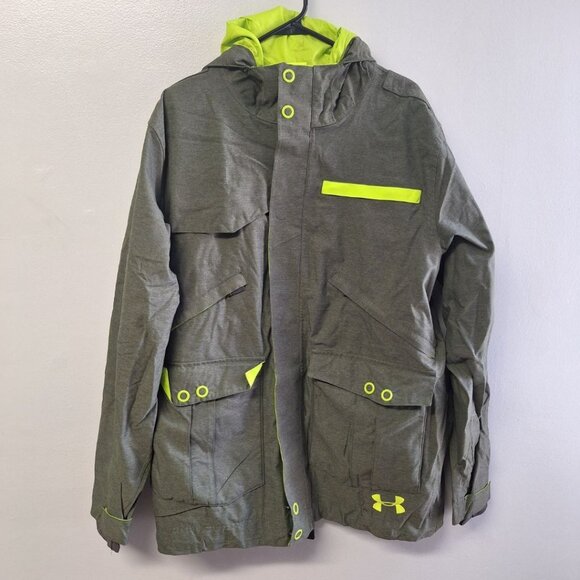 Under Armour Board Jacket Snow Winter Mens Large Green Hood Pocket Zip Magnetic - Picture 1 of 12